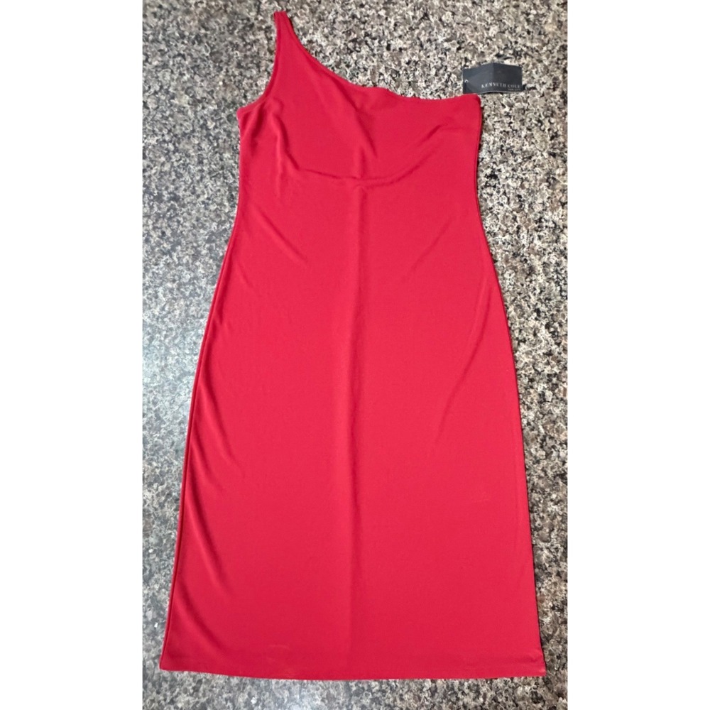 Kenneth Cole New York Womens One Shoulder Red Cocktail Sheath Dress Small NWT